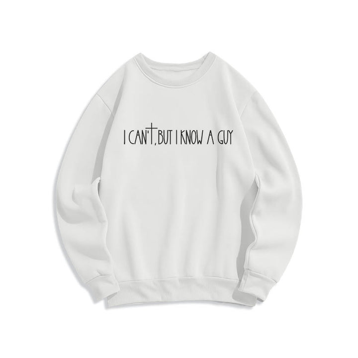 Christianartworkshop I Can't, But I Know A Guy with Cross Fleece Lined Polyester Sweatshirt - White - 2XL - image 2