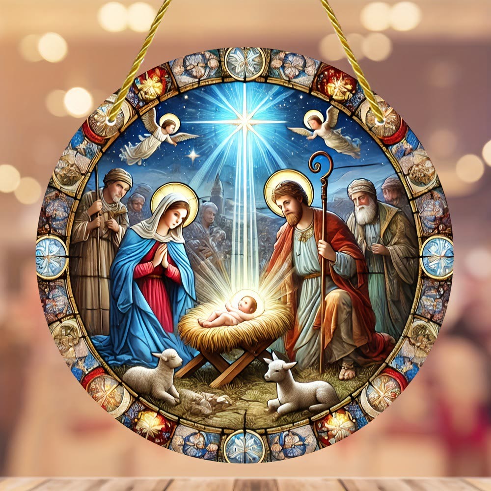 Christianartworkshop Stained-Glass Style Nativity Scenes & Radiant Christ Hanging Ornaments - A - 5.9''/15cm - image 0