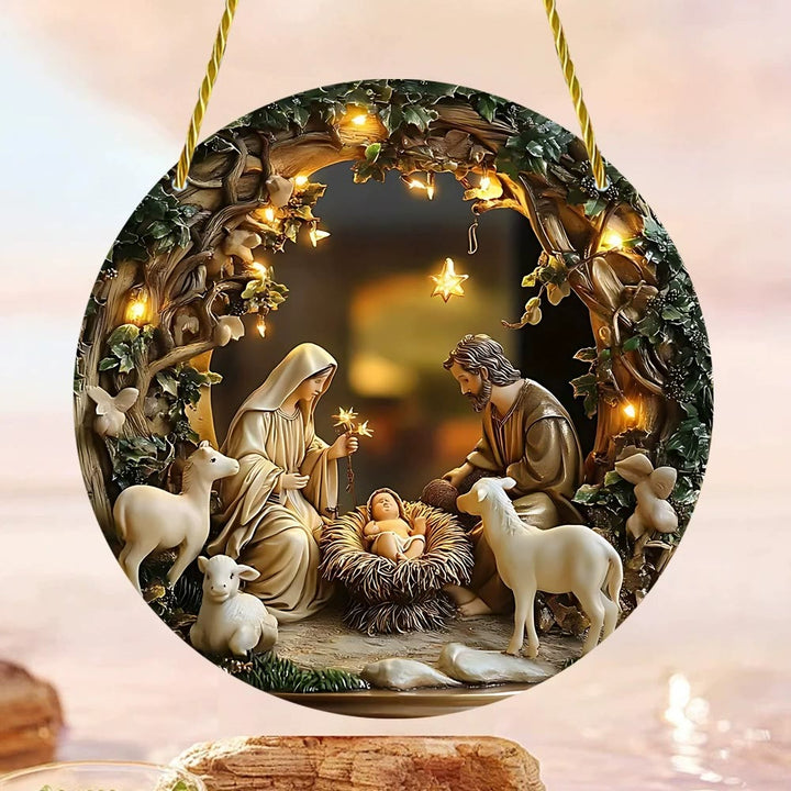 Christianartworkshop Stained-Glass Style Nativity Scenes & Radiant Christ Hanging Ornaments - D - 5.9''/15cm - image 6