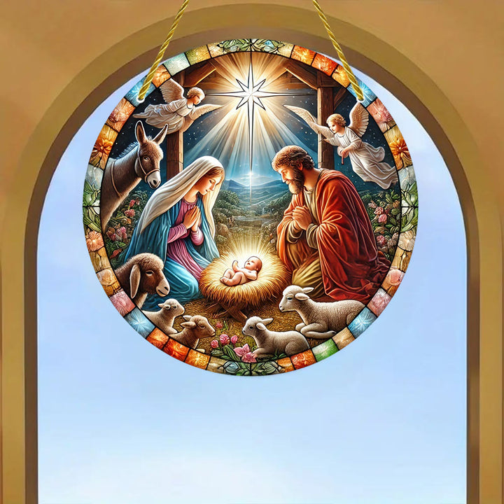 Christianartworkshop Stained-Glass Style Nativity Scenes & Radiant Christ Hanging Ornaments - image 3