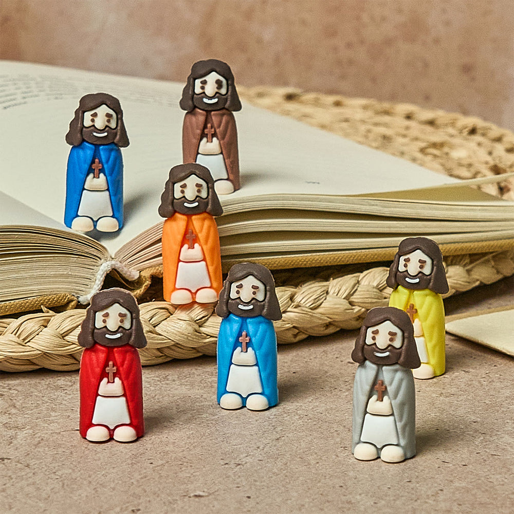 Christianartworkshop 8/16/24/32pcs Little Jesus Figurines in Eight Pastel & Bold Tones: Rainbow of Blessings - image 1