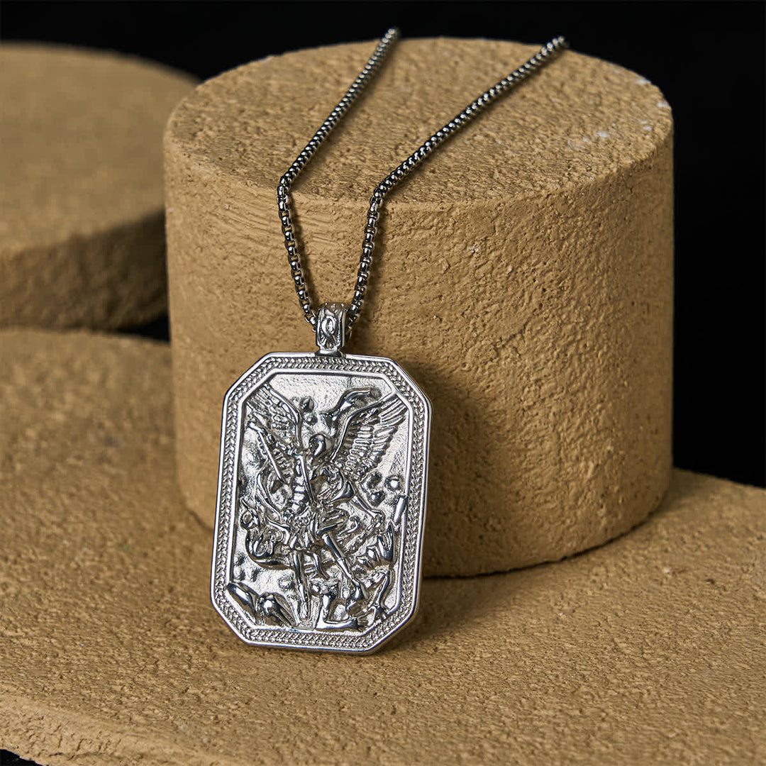 Christianartworkshop Classic Style St. Michael the Archangel Protection Stainless Steel Pendant Necklace - Silver - image 14