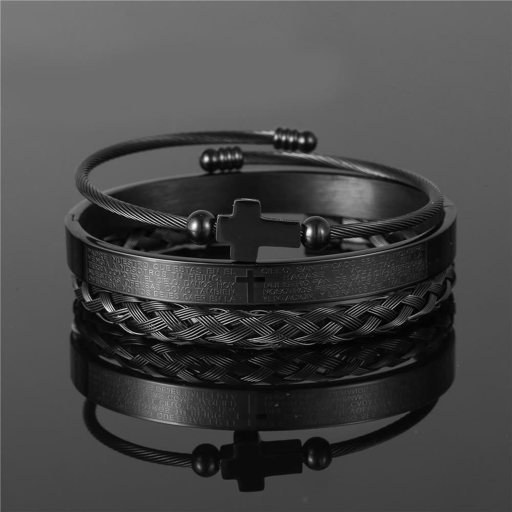Christianartworkshop Layered Minimalist Style Spiral-Braid Cross & Lord's Prayer Bracelet - Black - A - image 5