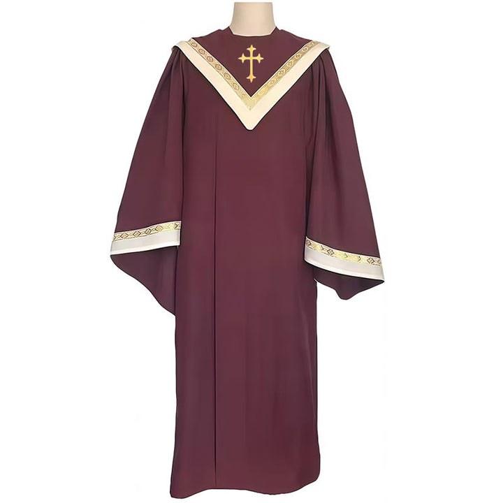 Christianartworkshop Burgundy Clergy Robe with Golden Holy Spirit Detail & V-Collar Design - image 3