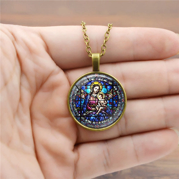 Christianartworkshop Choose Your Blessing Radiant Faith Necklace: Madonna with Child or Roses of Guadalupe  - Madonna & Child - Ancient Bronze - image 2