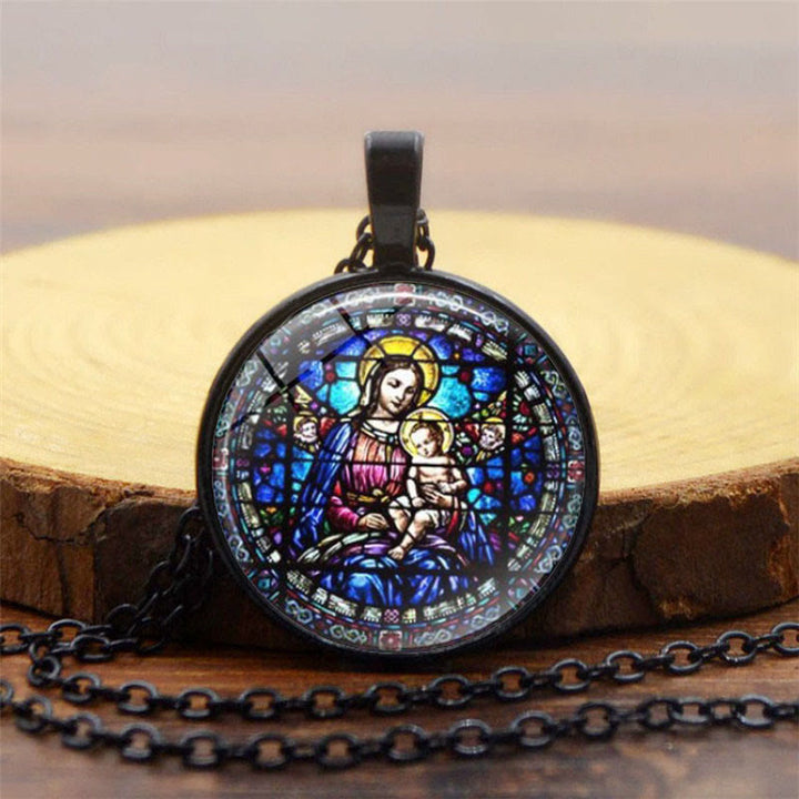 Christianartworkshop Choose Your Blessing Radiant Faith Necklace: Madonna with Child or Roses of Guadalupe  - Madonna & Child - Black - image 0