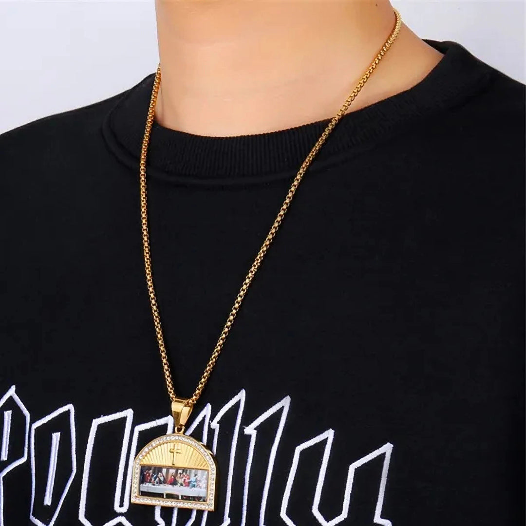 Christianartworkshop Holy Communion Arch Pendant Last Supper Scene Necklace: Golden & Silver Shine - image 4