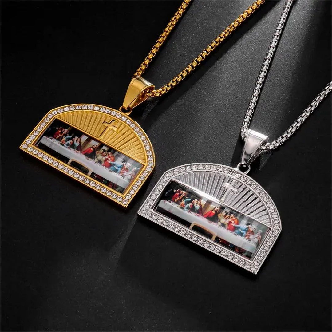 Christianartworkshop Holy Communion Arch Pendant Last Supper Scene Necklace: Golden & Silver Shine - image 1