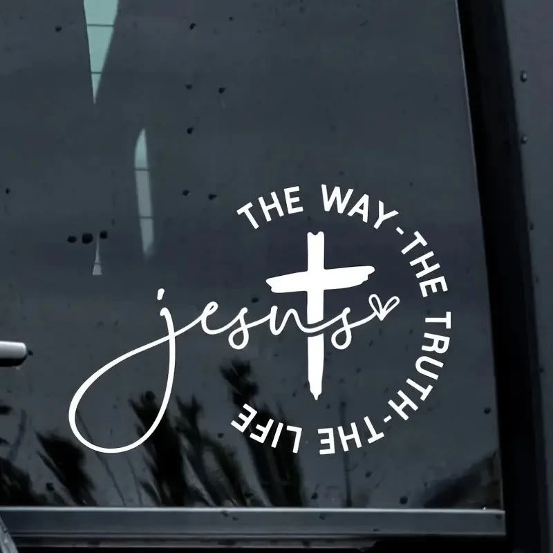 Christianartworkshop Minimal Cross & Script Jesus Window Sticker for Daily Witness - White - image 0