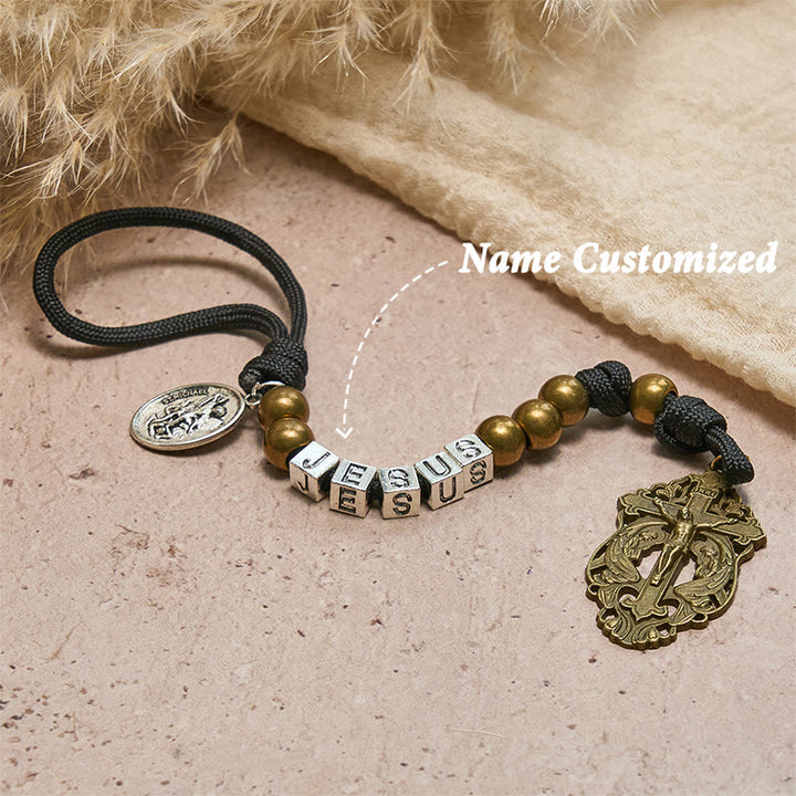 Christianartworkshop Minimal Black Rugged Pocket Rosary with St. Michael & Personalized JESUS Letter - Name Customized - image 4