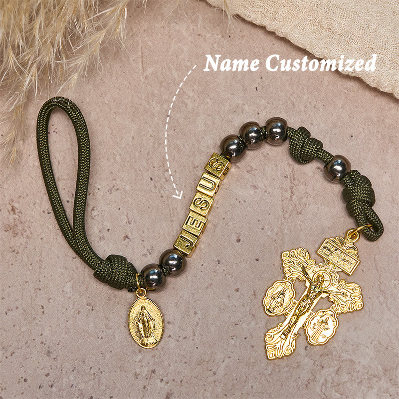 Christianartworkshop Hematite-Style Beads Compact Prayer Pocket Rosary with Crucifix & Personalized JESUS Letter - Name Customized - image 4