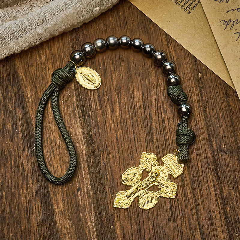 Christianartworkshop Hematite-Style Beads Compact Prayer Pocket Rosary with Crucifix & Personalized JESUS Letter - No Letter - image 6