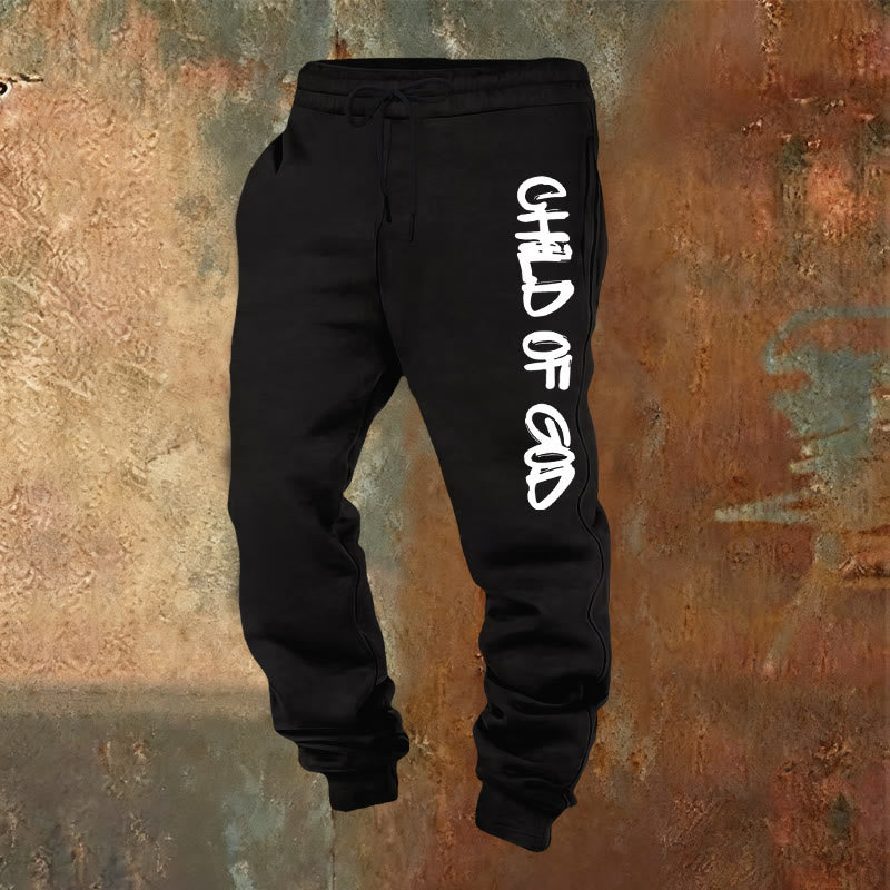 Christianartworkshop Faith-Inspired Child of God Quote Sweatpants with Bold Letter - Black - 2XL - image 0