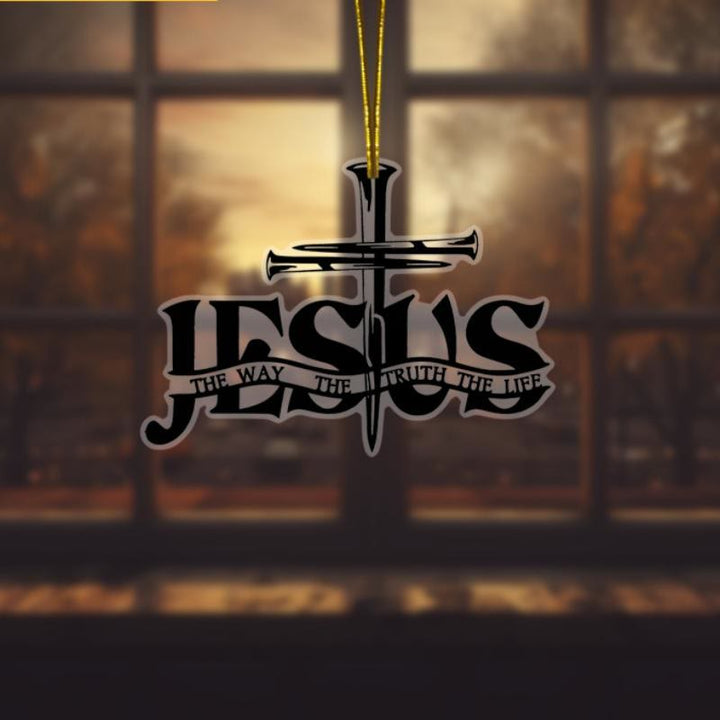 Christianartworkshop Bohemian Style Flat Jesus Prayer Cross Car Pendant with Inscription - image 1