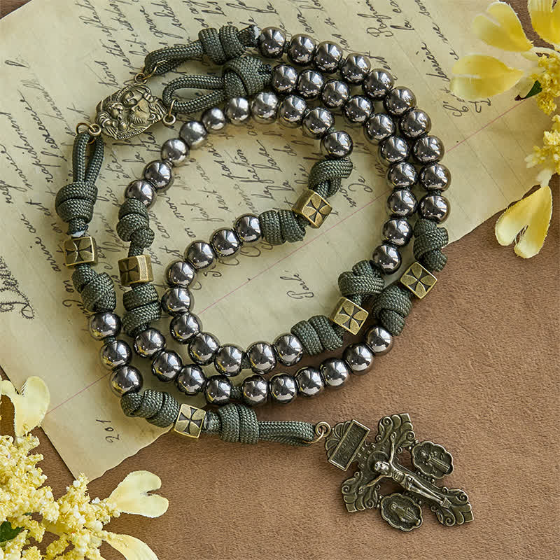 Christianartworkshop Military - Style Paracord Custom Rosary: Silver-Toned Beads & Brass JESUS - No Letter - image 12