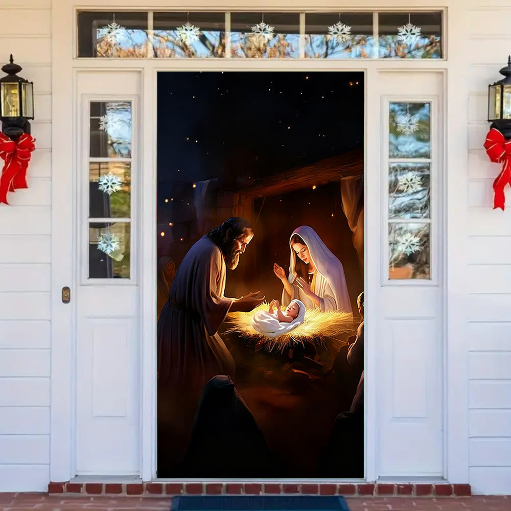 Christianartworkshop Warm-Lit Nativity Door Curtain: Christmas Faith Glow & Festive Charm - image 1