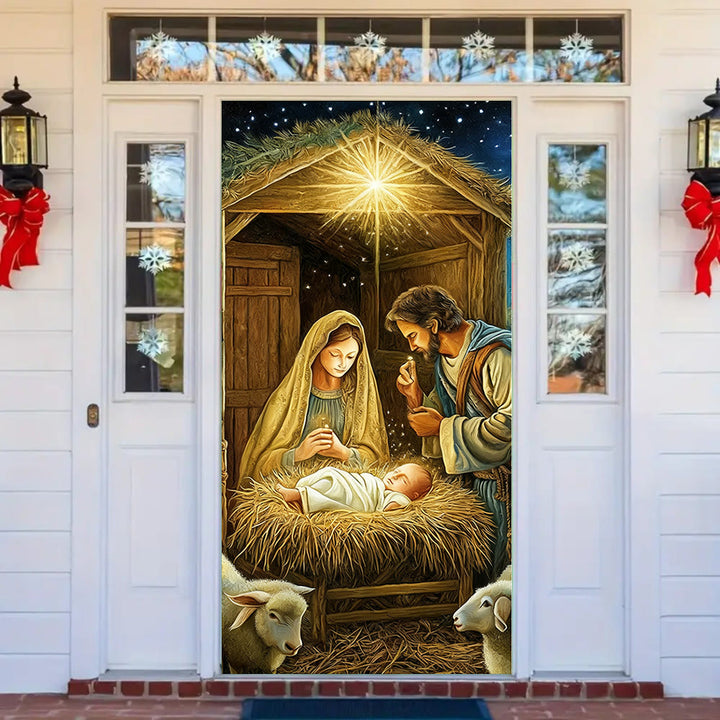 Christianartworkshop Realistic Nativity Door Curtain: Christmas Sacred Scene & Devout Atmosphere - image 2