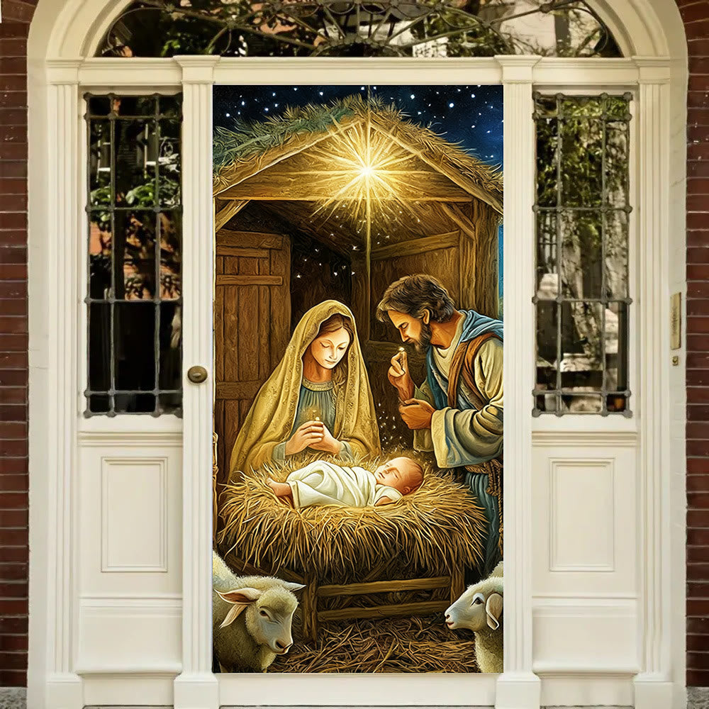 Christianartworkshop Realistic Nativity Door Curtain: Christmas Sacred Scene & Devout Atmosphere - image 3