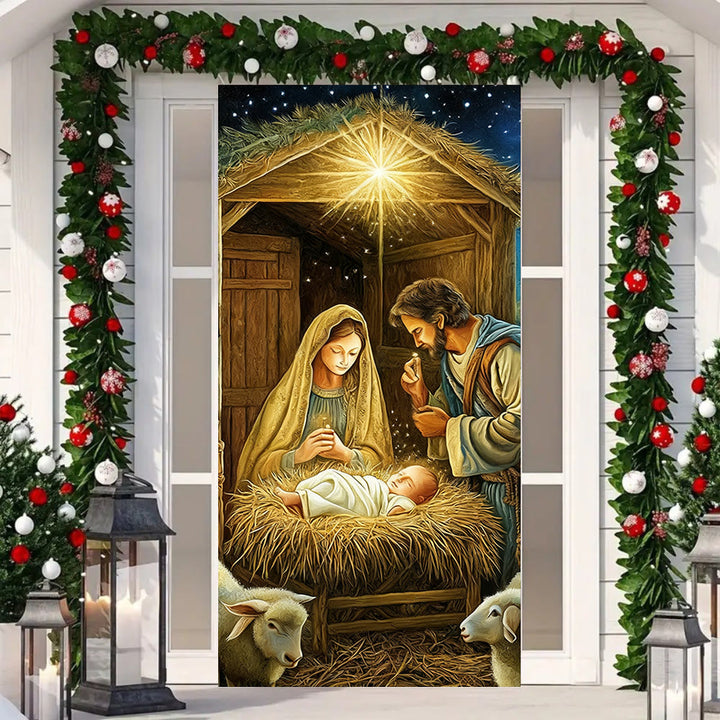 Christianartworkshop Realistic Nativity Door Curtain: Christmas Sacred Scene & Devout Atmosphere - image 4