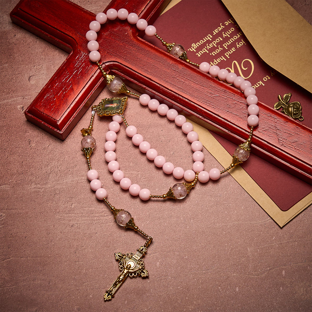 Christianartworkshop Elegant Pink Beads Faithful Rosary with Divine Mercy for Spiritual Comfort - image 2