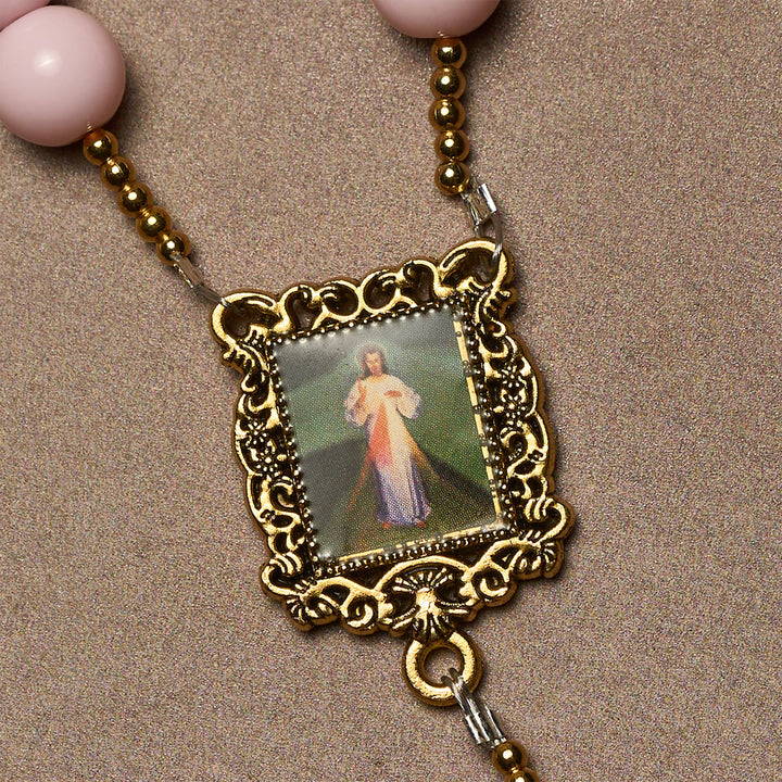 Christianartworkshop Elegant Pink Beads Faithful Rosary with Divine Mercy for Spiritual Comfort - image 6