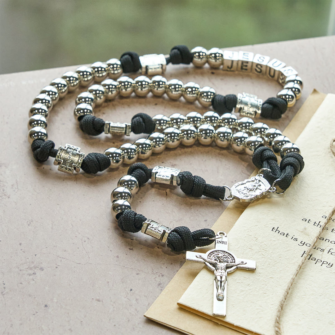 Christianartworkshop Battle Prayer Custom Rosary in Silver-Toned Beads & Personalized JESUS Letter - image 2
