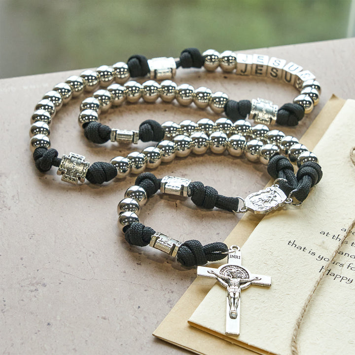 Christianartworkshop Battle Prayer Custom Rosary in Silver-Toned Beads & Personalized JESUS Letter - image 2