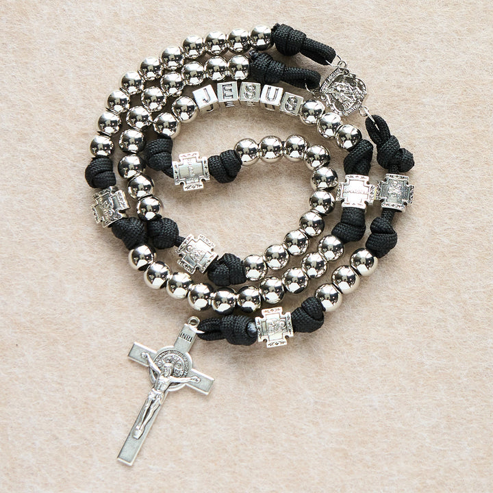 Christianartworkshop Battle Prayer Custom Rosary in Silver-Toned Beads & Personalized JESUS Letter - JESUS (No Custom) - image 0