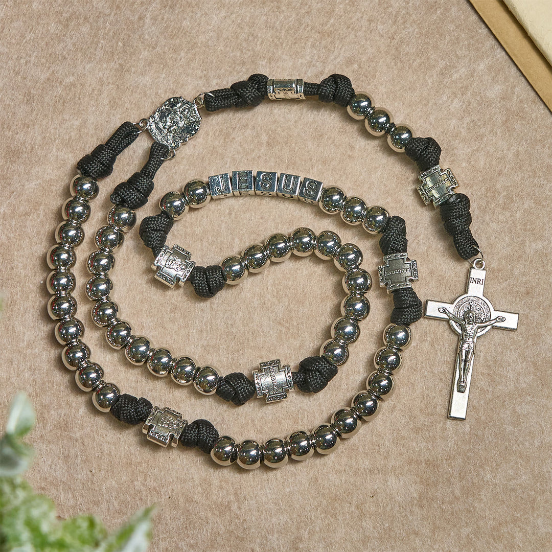 Christianartworkshop Battle Prayer Custom Rosary in Silver-Toned Beads & Personalized JESUS Letter - image 4