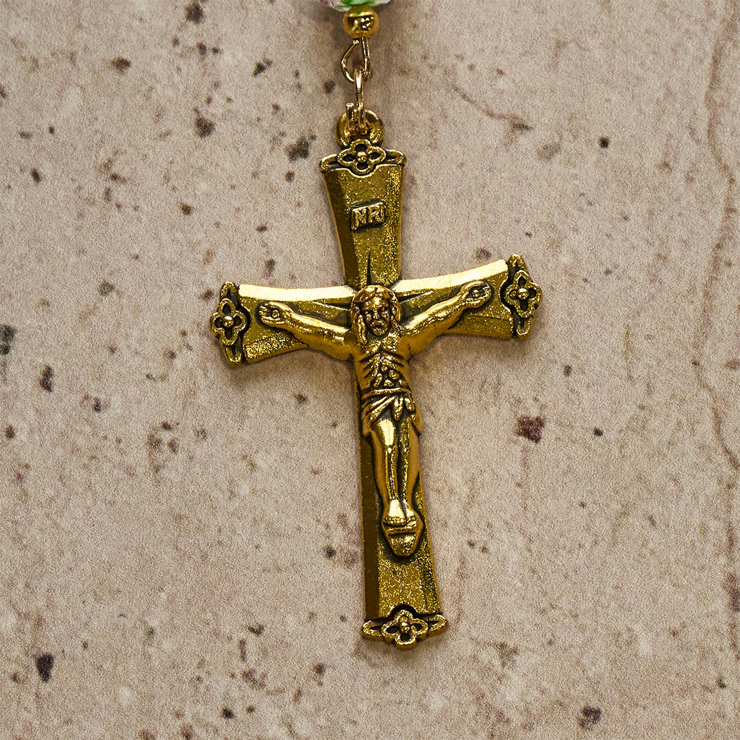 Christianartworkshop White Opal Bead Rosary with Floral Glass Accents & Sacred Crucifix - image 10