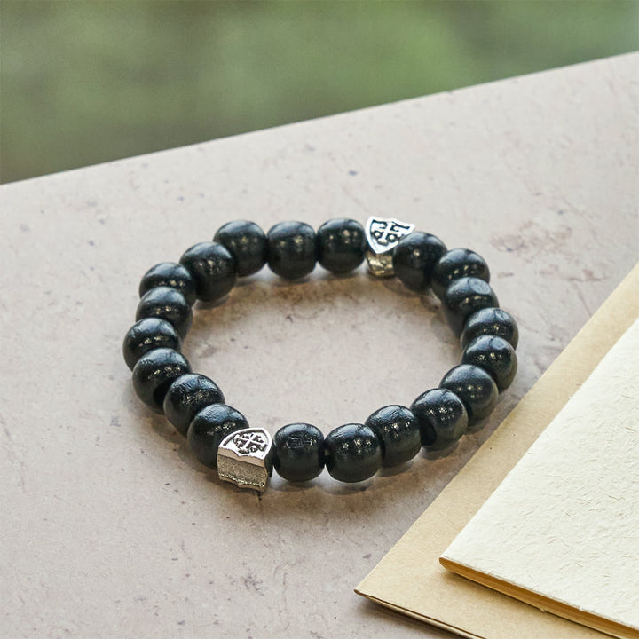 Christianartworkshop Black Wooden Prayer Handmade Bracelet with Dual Jerusalem Cross Shields - image 2