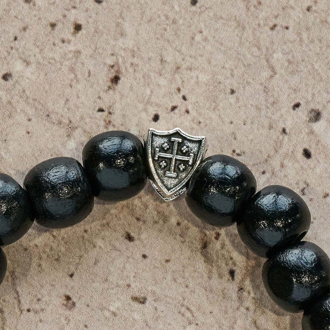 Christianartworkshop Black Wooden Prayer Handmade Bracelet with Dual Jerusalem Cross Shields - image 5