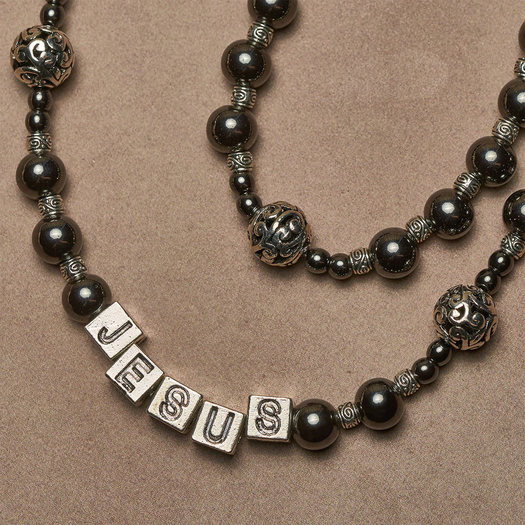 Christianartworkshop Black Agate Custom Rosary with Shield of St. Michael & Personalized JESUS  - image 6