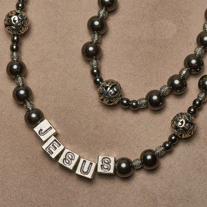 Christianartworkshop Black Agate Custom Rosary with Shield of St. Michael & Personalized JESUS  - image 6