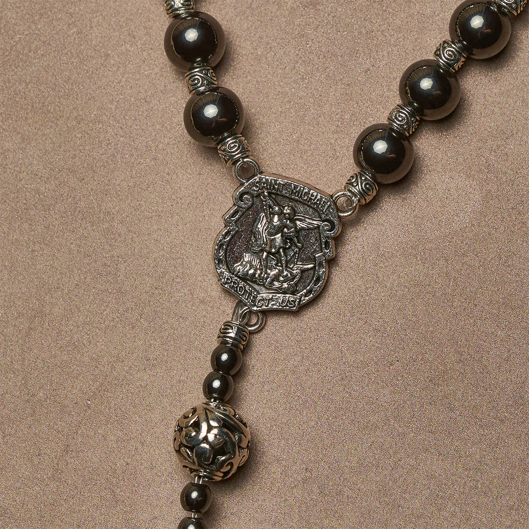 Christianartworkshop Black Agate Custom Rosary with Shield of St. Michael & Personalized JESUS  - image 7