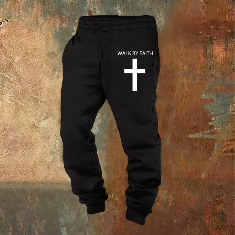Christianartworkshop Revival Streetwear Walk by Faith Sweatpants: Cross on Side-Leg - Black - 2XL - image 0