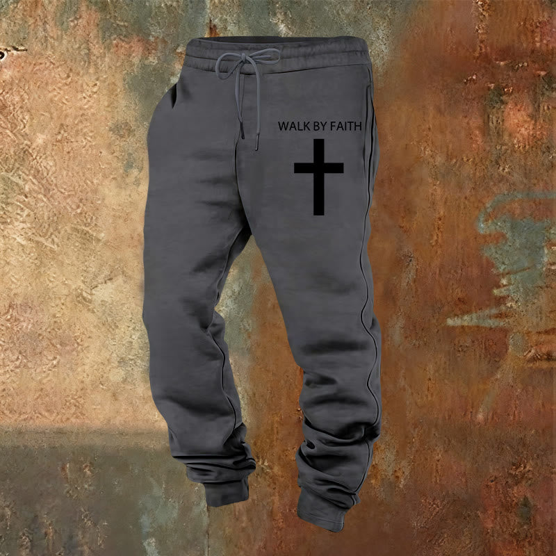 Christianartworkshop Revival Streetwear Walk by Faith Sweatpants: Cross on Side-Leg - Warm Grey - 2XL - image 12
