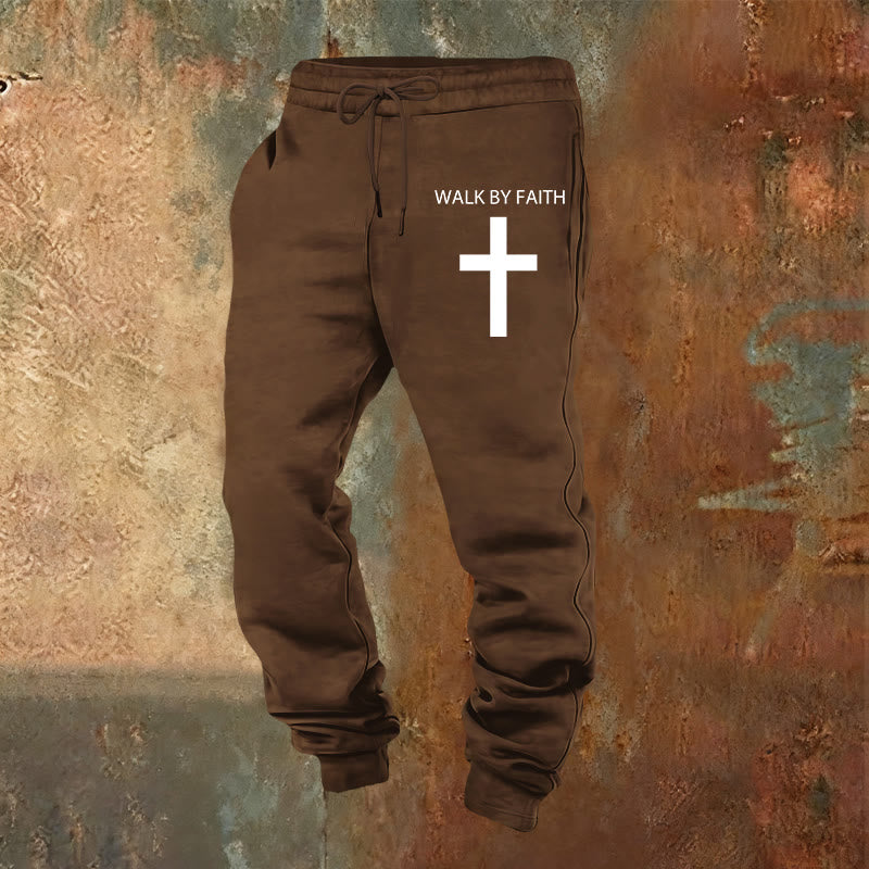 Christianartworkshop Revival Streetwear Walk by Faith Sweatpants: Cross on Side-Leg - Brown - 2XL - image 16