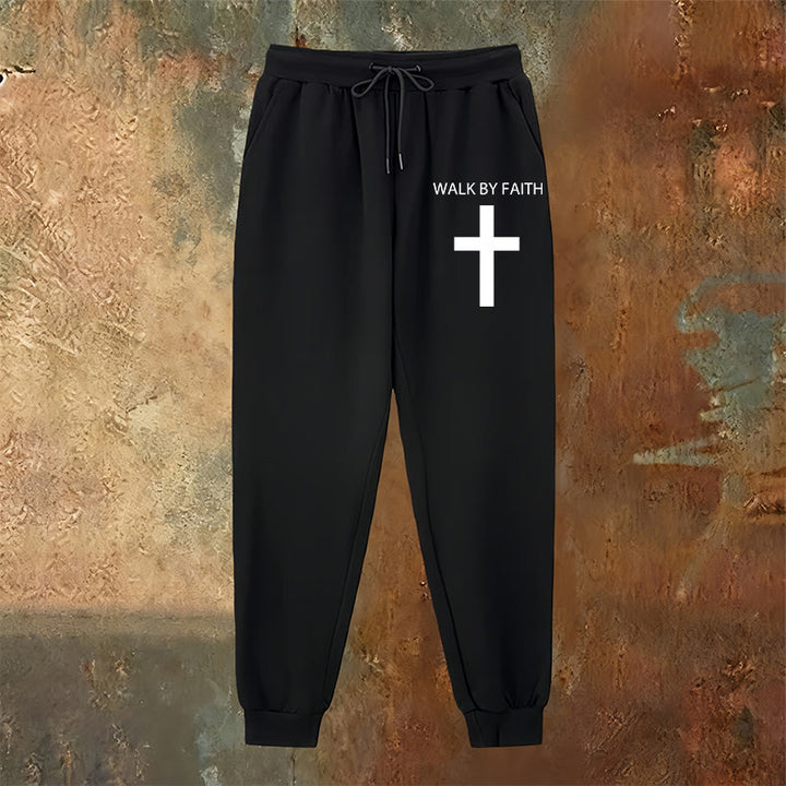 Christianartworkshop Revival Streetwear Walk by Faith Sweatpants: Cross on Side-Leg - image 2