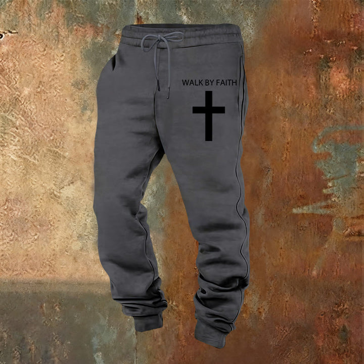 Christianartworkshop Revival Streetwear Walk by Faith Sweatpants: Cross on Side-Leg - Warm Grey - 2XL - image 13