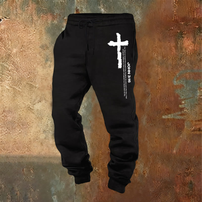 Christianartworkshop John 3:16 Statement Brush Cross Scripture Sweatpants: Walk the Gospel - Black - 2XL - image 4