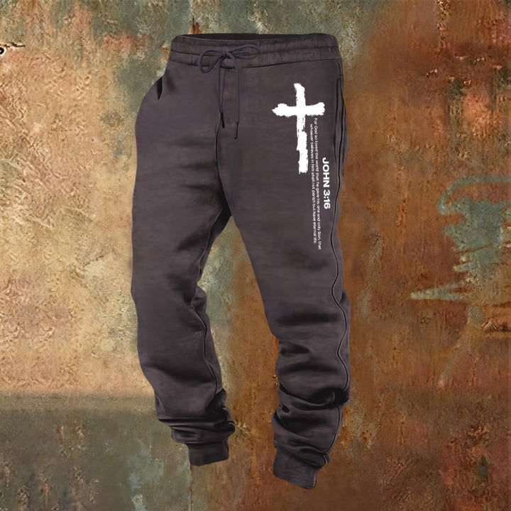 Christianartworkshop John 3:16 Statement Brush Cross Scripture Sweatpants: Walk the Gospel - Dark Grey - 2XL - image 20