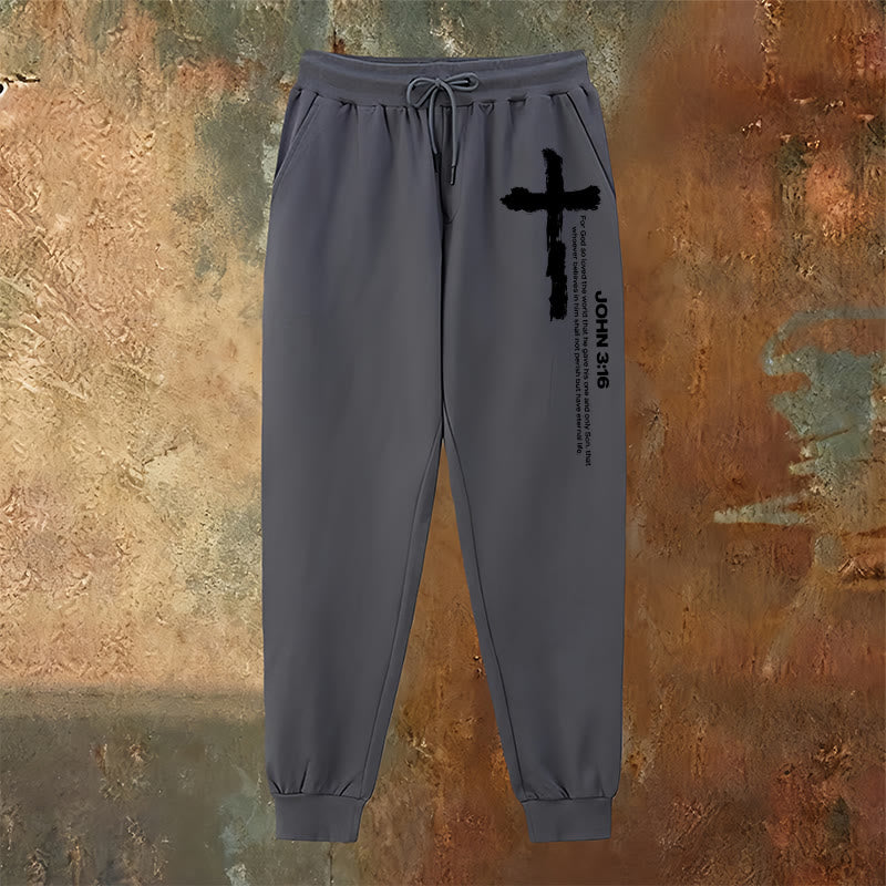 Christianartworkshop John 3:16 Statement Brush Cross Scripture Sweatpants: Walk the Gospel - image 15