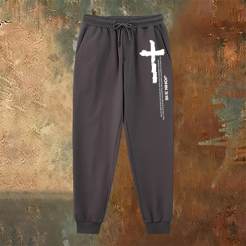 Christianartworkshop John 3:16 Statement Brush Cross Scripture Sweatpants: Walk the Gospel - image 22
