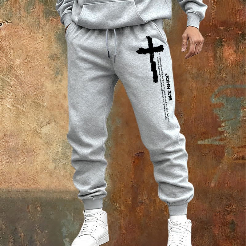 Christianartworkshop John 3:16 Statement Brush Cross Scripture Sweatpants: Walk the Gospel - image 1