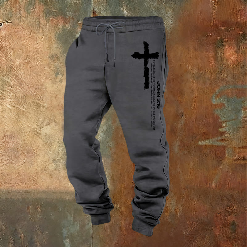 Christianartworkshop John 3:16 Statement Brush Cross Scripture Sweatpants: Walk the Gospel - Warm Grey - 2XL - image 12
