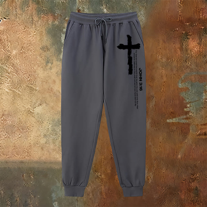 Christianartworkshop John 3:16 Statement Brush Cross Scripture Sweatpants: Walk the Gospel - image 14