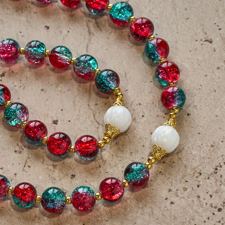 Christianartworkshop Christmas Gift: Christmas Red-Blue Glass Bead Rosary: Our Lady Medal & Ornate Cross - image 14