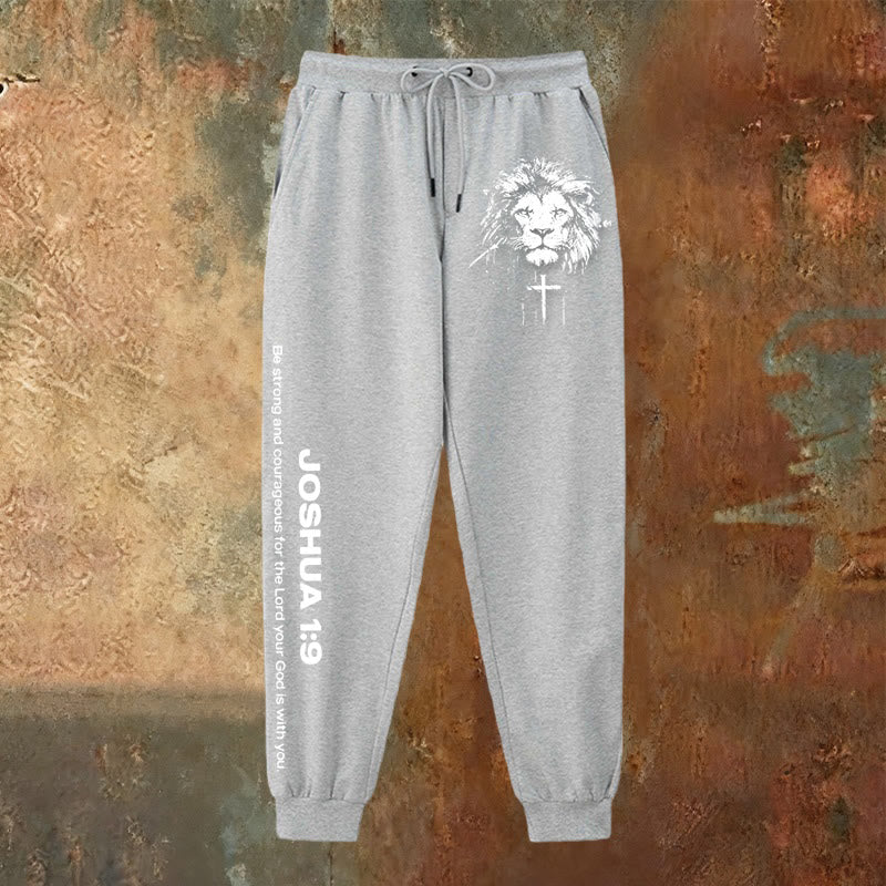 Christianartworkshop Lion of Judah Sweatpants: Joshua 1:9 Verse in Charcoal - image 15