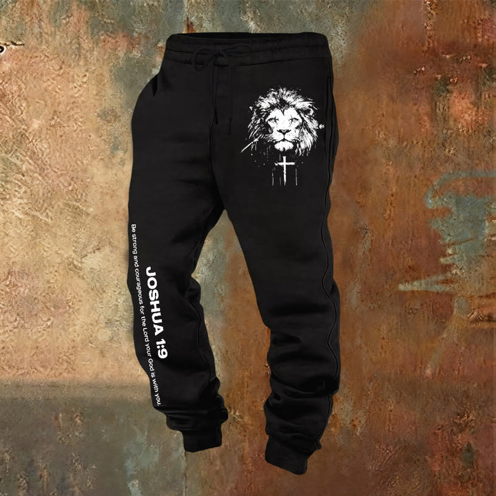 Christianartworkshop Lion of Judah Sweatpants: Joshua 1:9 Verse in Charcoal - Black - 2XL - image 4